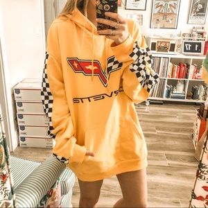 Yellow Corvette Checkered Racing Hoodie 